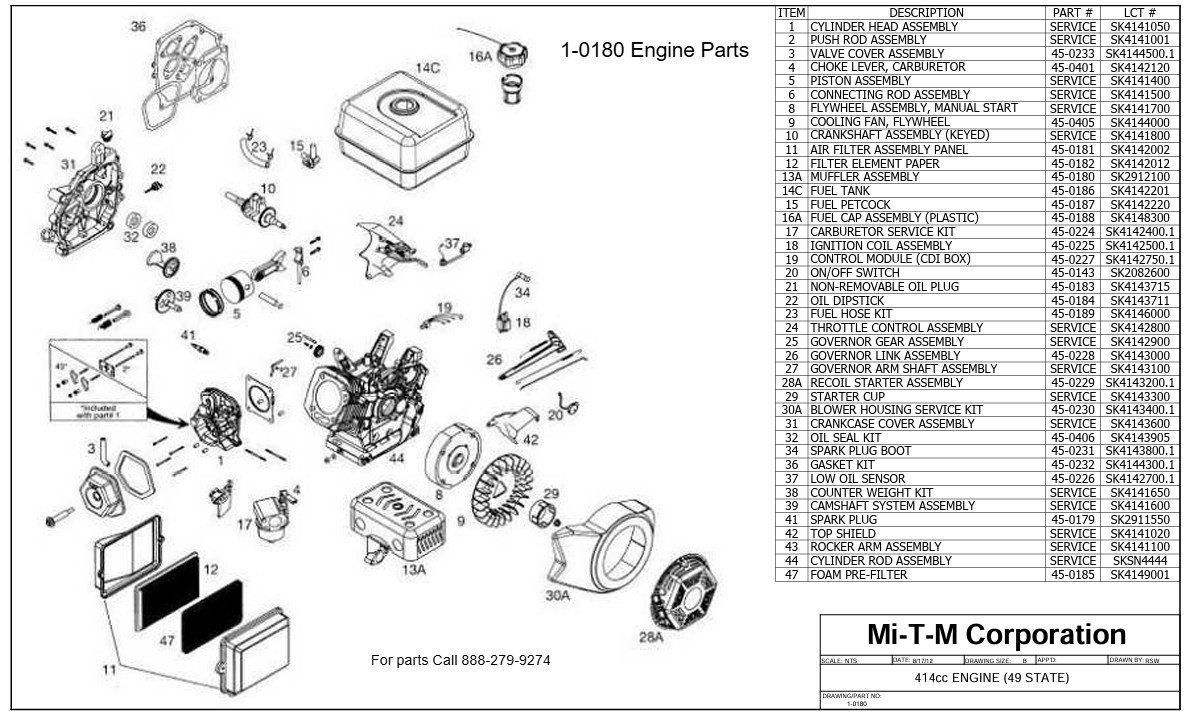 MITM  1-0180 engine repair parts
